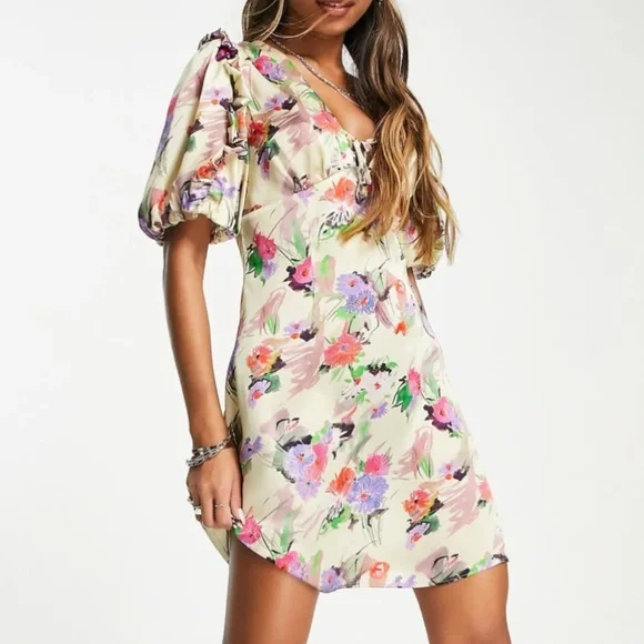 Topshop sketched floral tie front mini dress in multi​ - Picture 8 of 10